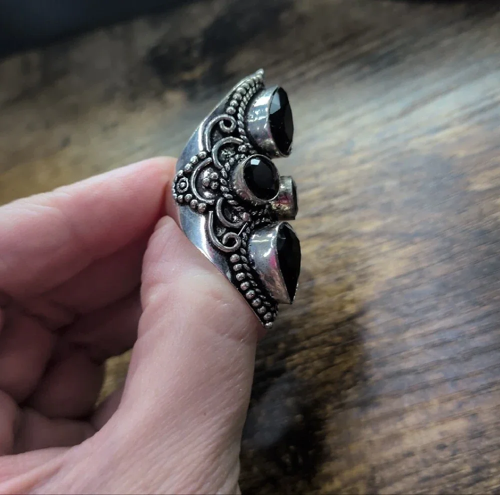 Black Onyx Gemstone Teardrop Statement Ring